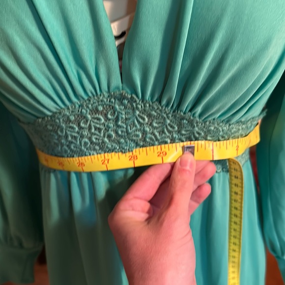Vintage 70s Aqua Polyester Gown - Picture 5 of 7